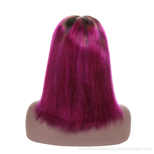 Non Remy Purple Hair Pre-Plucked Natural Hairline And Baby Hair Short Bob Lace Front Wig